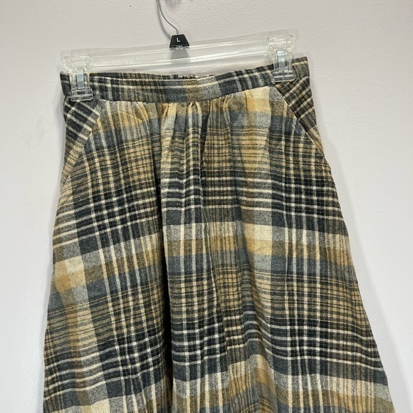 Vintage Handmade Women’s Cottagecore Style Black Yellow Plaid Midi Skirt - Picture 4 of 12